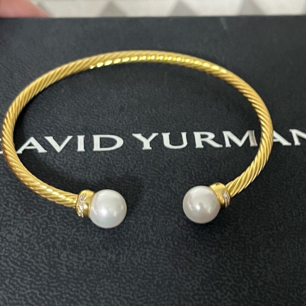 David Yurman Gold Cable Bracelet with Pearls 3mm